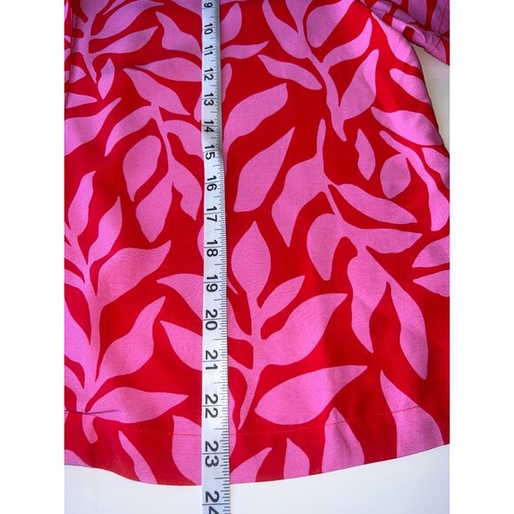 A New Day Red & Pink Leaf Print Button-Up Rayon Shirt Womens Size M - Picture 4 of 6